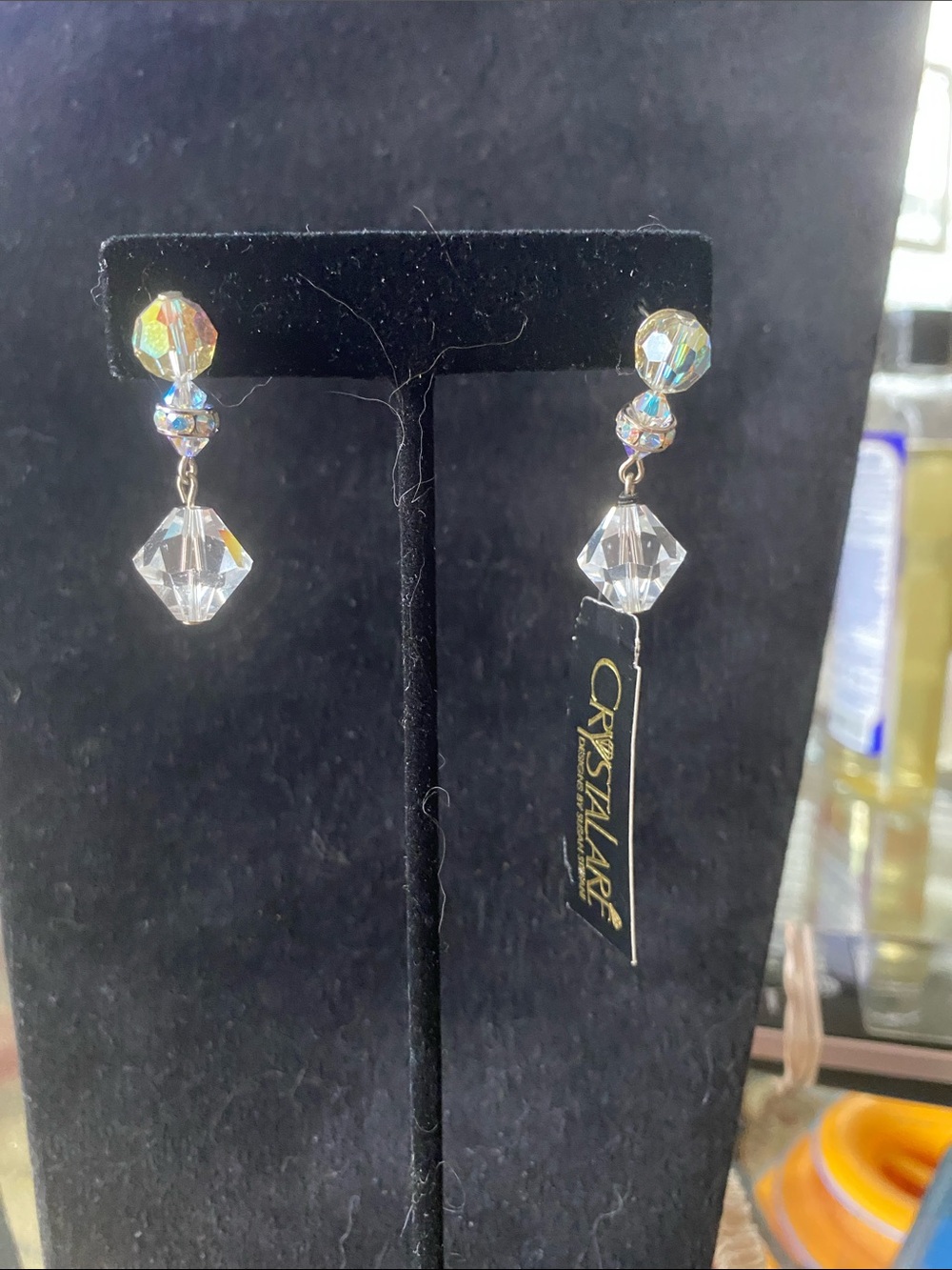 Clear Crystal Drop Earrings - Iridescent Accents